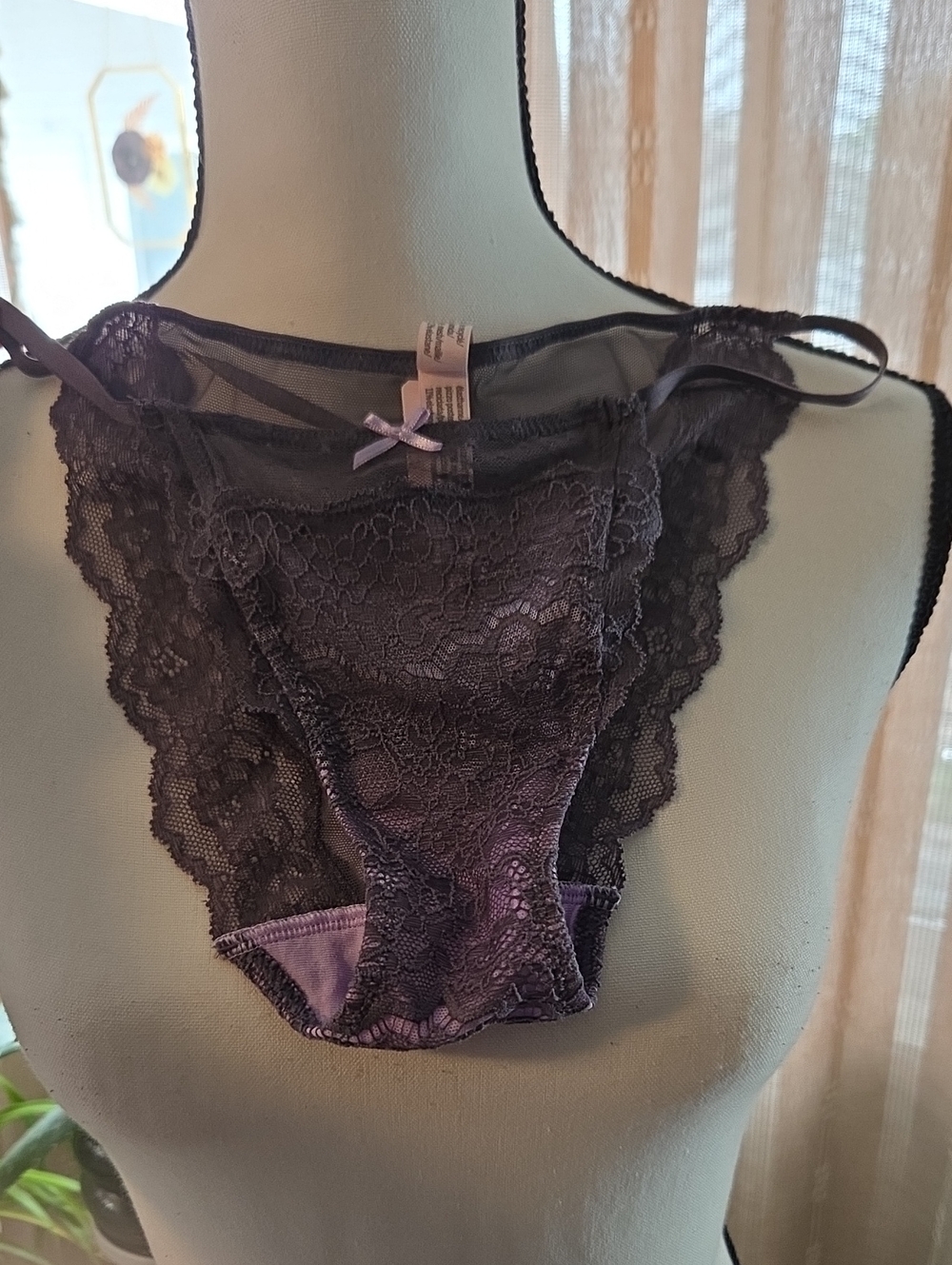 Victoria's Secret Purple Lace Bikini Panty with Bow Accent